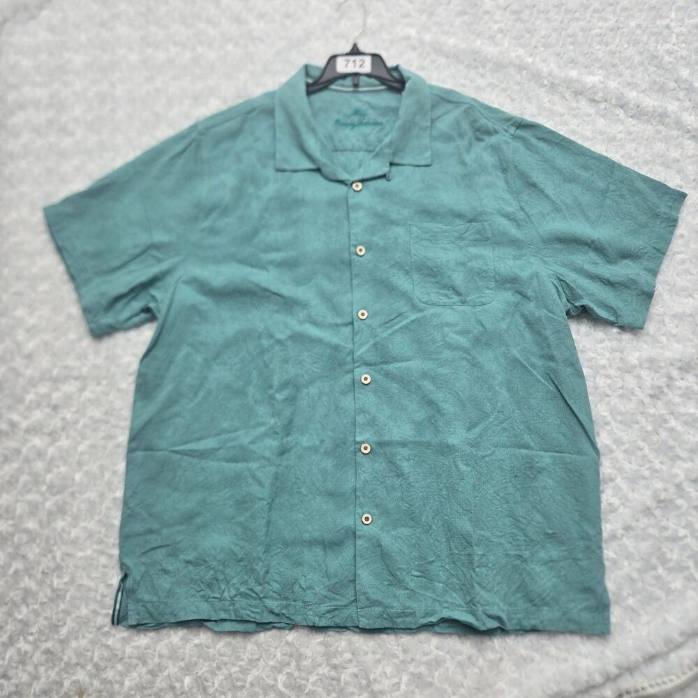 Tommy Bahama Short Sleeve Camp Shirt 243-BT325384 Mens 2XLT Teal Embroidered